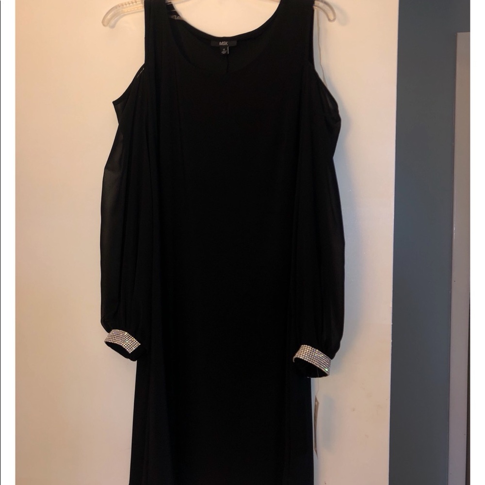 Black chiffon shift dress.